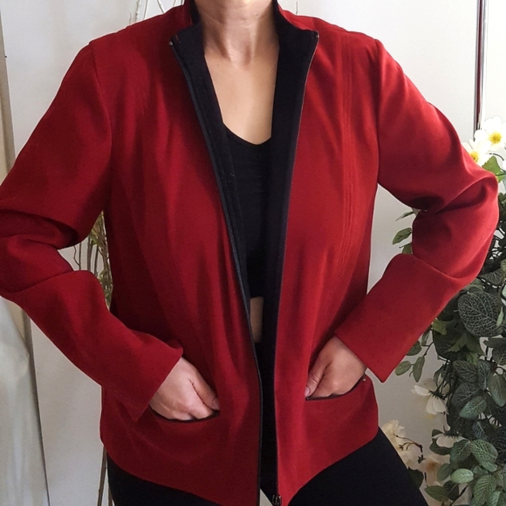 JM Collection❤Vintage Red Lightweight Zip-up Blazer Jacket